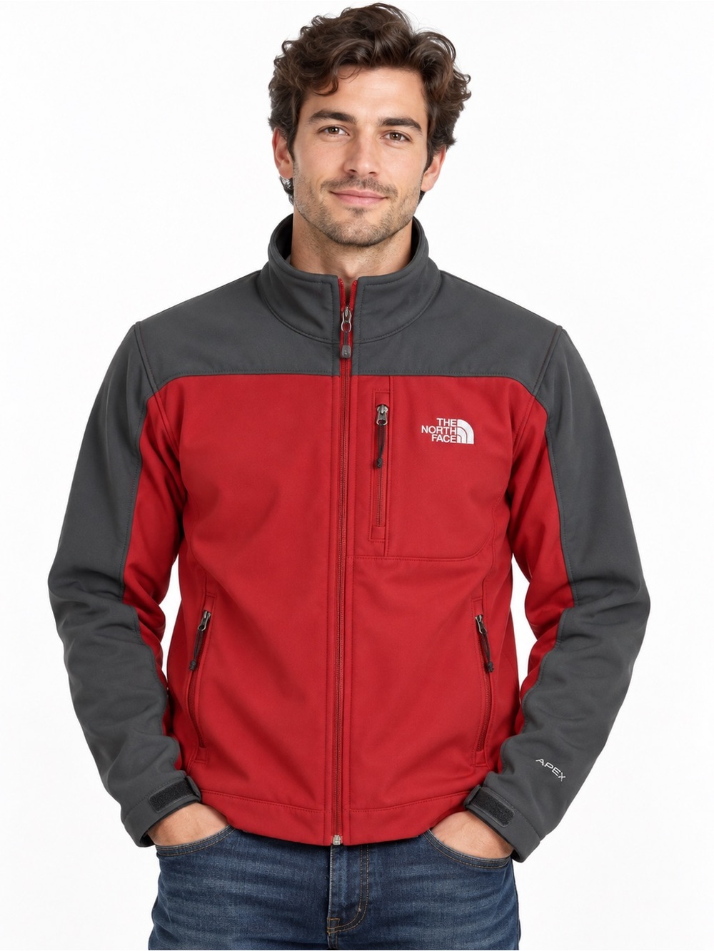 The North Face Apex Softshell Jacket Men's Small Red Gray Full Zip Outdoor